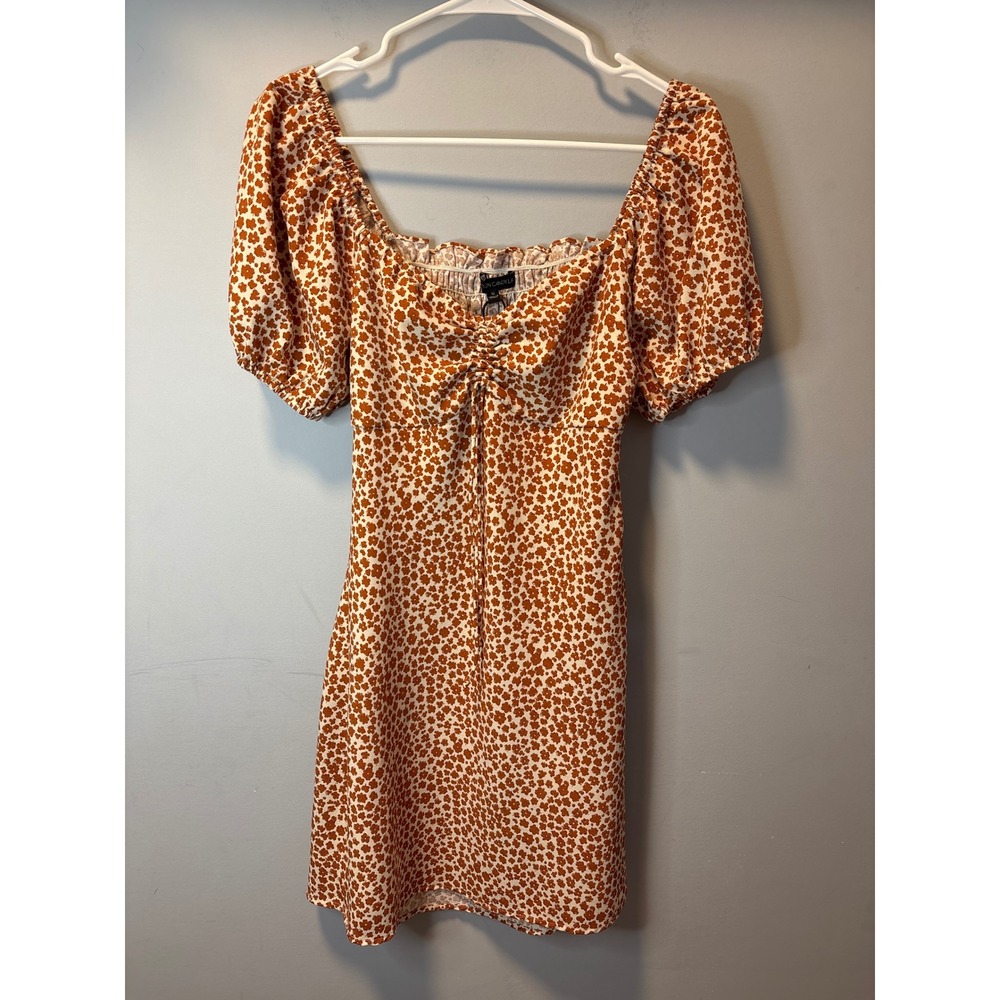 Cotton Candy LA Rust‎ Orange Floral Puff Sleeve Cutout Back Mini Dress Medium